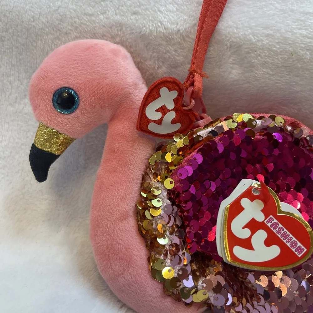 Ty Fashion Gilda Flamingo Pink Sequin Coin Purse‎ Wristlet 95227